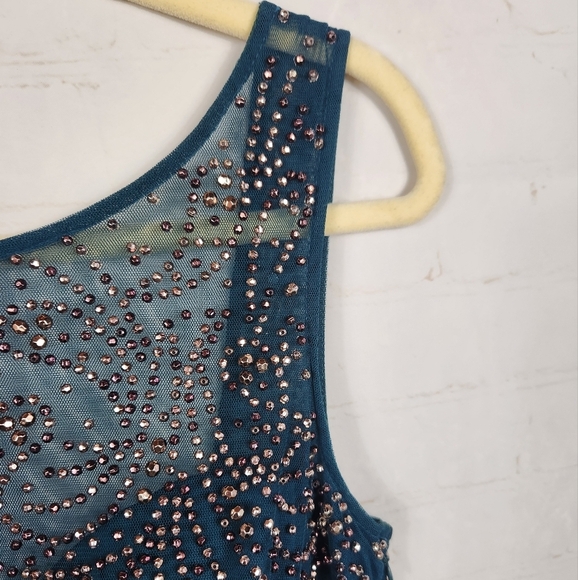 Xscape Beaded Embellished Wedding Mother of The Bride Evening Maxi Gown Green 10 - Picture 4 of 14